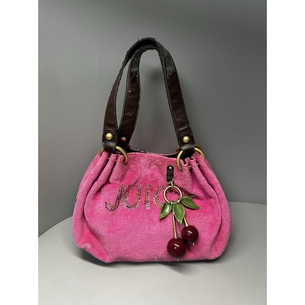 As-Is! Juicy Couture Y2K 2012 Pink Terry Shoulder Bag Purse BIG CHERRY Fob Charm